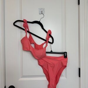 aerie Coral Pink Bandeau Bikini Set